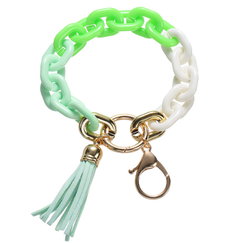 Wholesale Acrylic Chain PU Tassel Bracelet Keychain